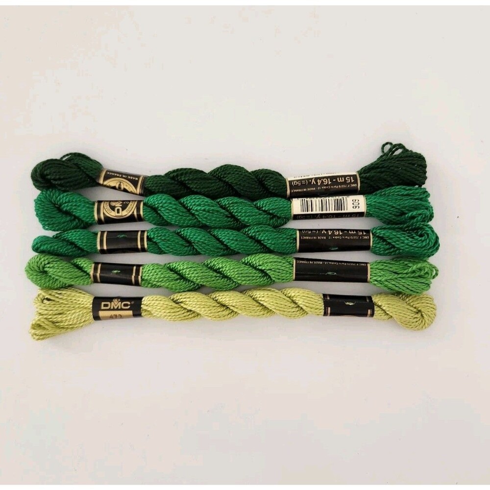 Lot Of 5 DMC Pearl Cotton Skein Size 3 16.4yd- Multicolor Greens New